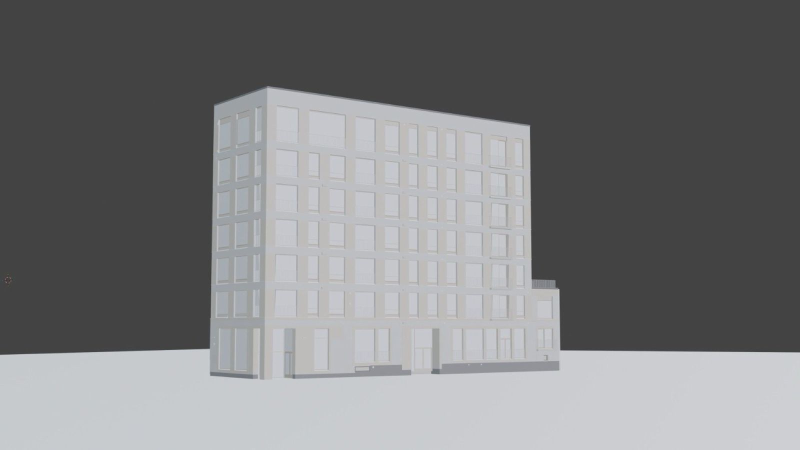 Kerrostalon 3D-malli harmaana ennen visualisointia